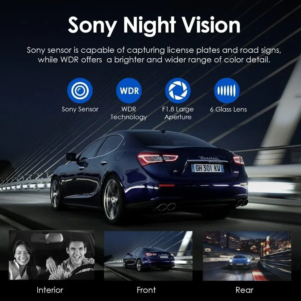 Dash Cam Front 2k, Interior 1080P, Rear 1080P Car Camera Night Vision Park Mode